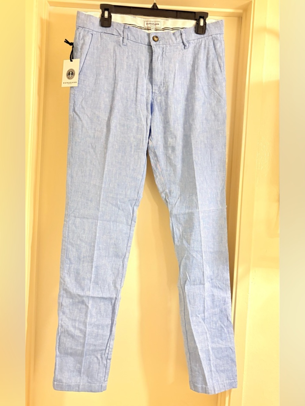 Light Blue Skinny Linen-Blend Pants by Bugatchi